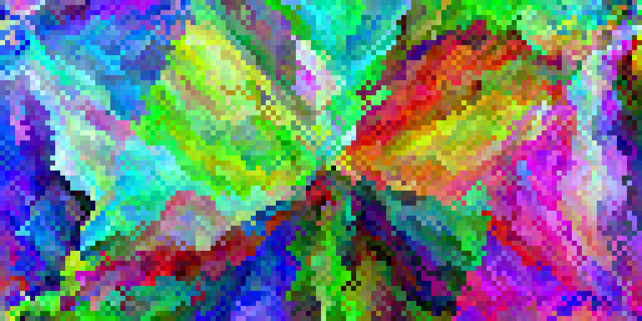 abstract pixel art with all rgb colors arranged noisily. there are diagonal intersecting bands of pixels that look glitchy